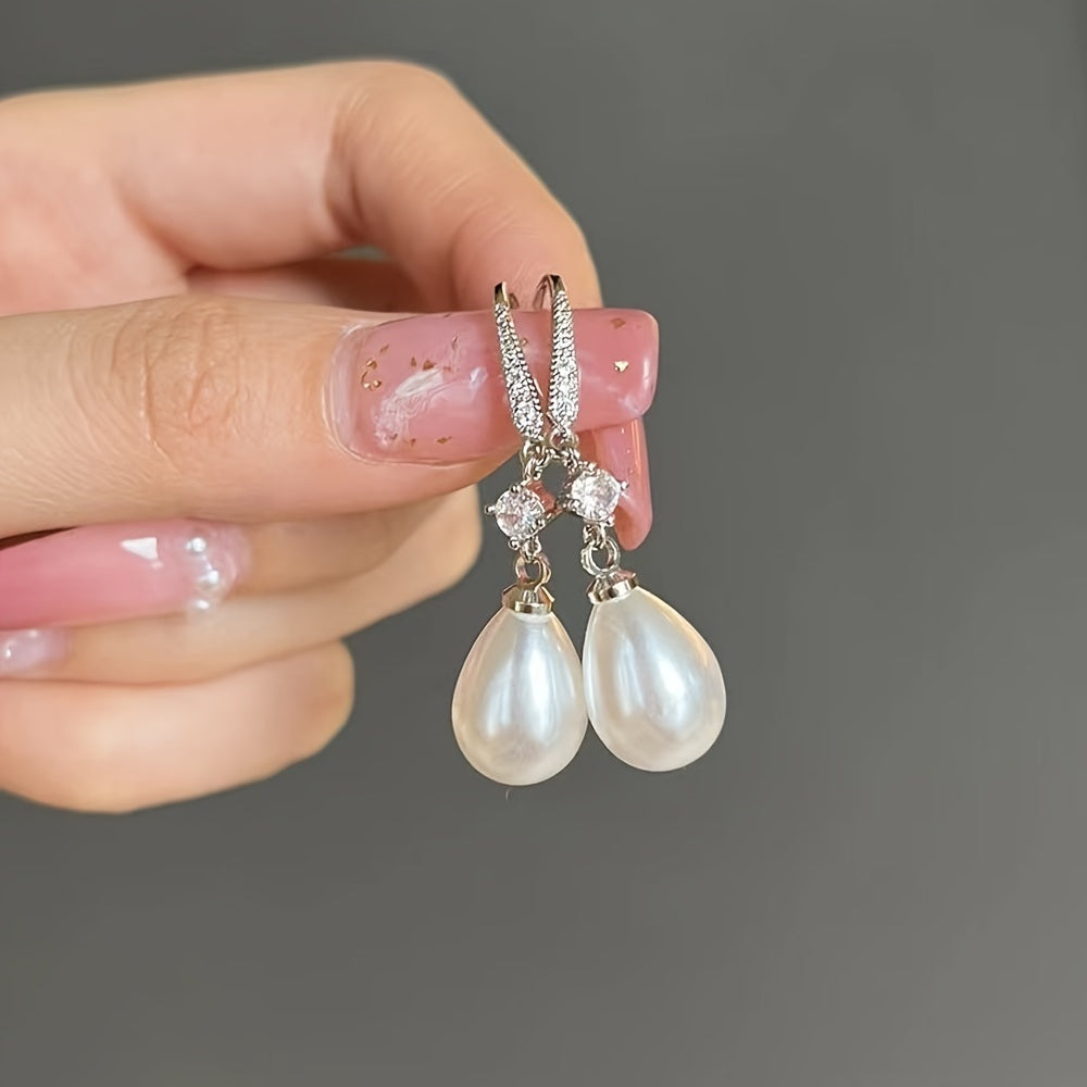 Hot Sale Water Drop Faux Pearl Zircon Earrings Wedding Bridesmaid Earrings Women's Fine Jewelry