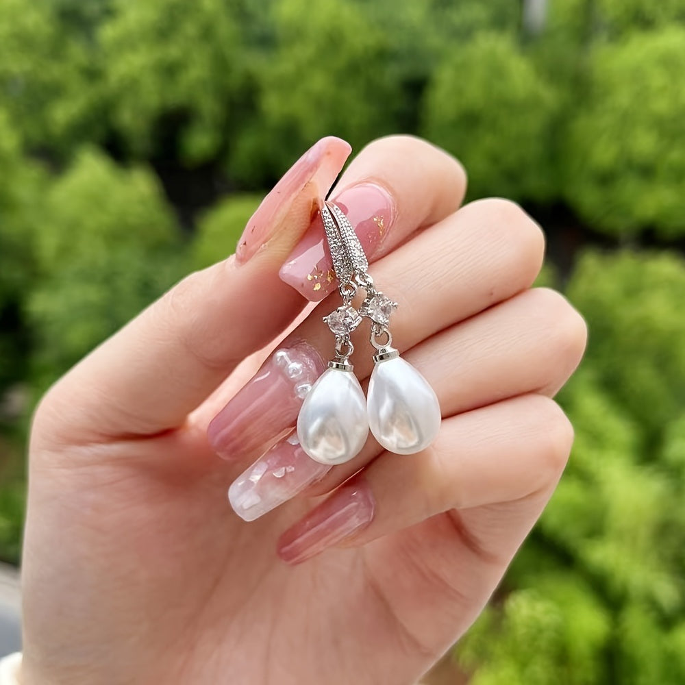 Hot Sale Water Drop Faux Pearl Zircon Earrings Wedding Bridesmaid Earrings Women's Fine Jewelry