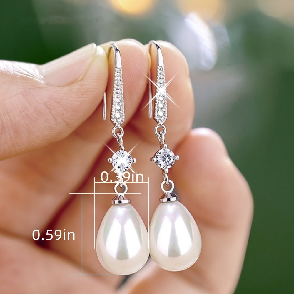 Hot Sale Water Drop Faux Pearl Zircon Earrings Wedding Bridesmaid Earrings Women's Fine Jewelry