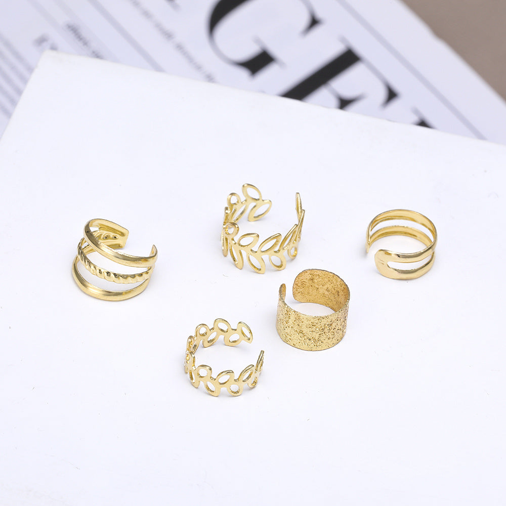 Golden Leaf 5pcs Cutout Ear Clips Fitting One Ear