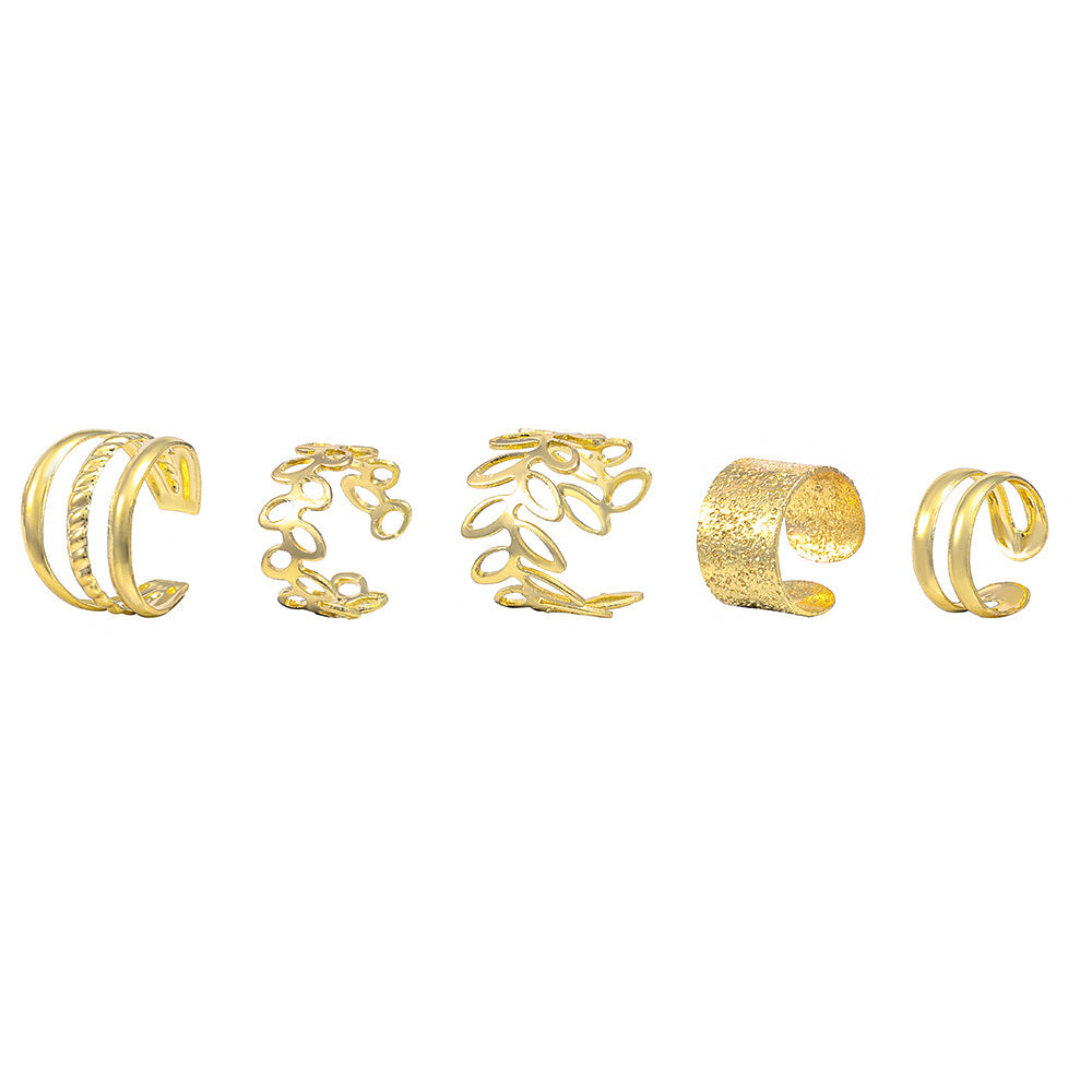 Golden Leaf 5pcs Cutout Ear Clips Fitting One Ear