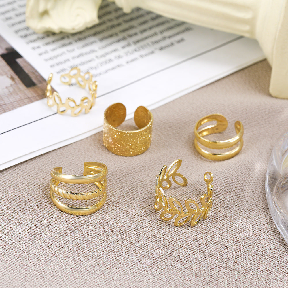 Golden Leaf 5pcs Cutout Ear Clips Fitting One Ear