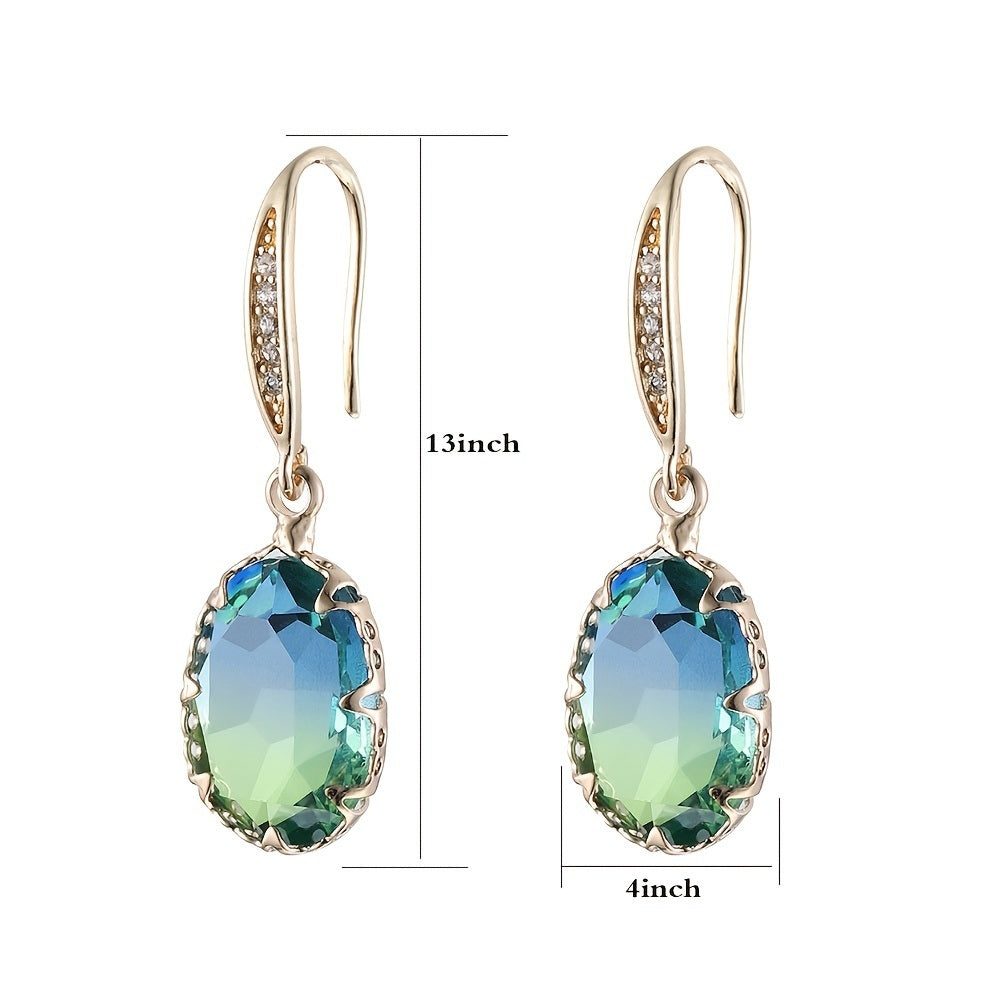 Bright Oval Gemstone Pendant Earrings Temperament Tourmaline Earrings For Women Girls