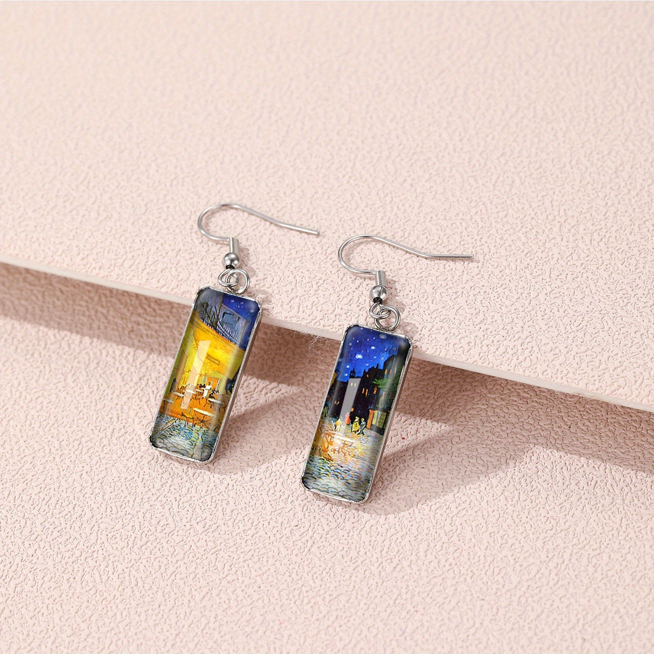 Vintage Van Gogh Painting Glass Drop Dangle Earrings Artist Delicate Decor For Women Girls 1Pair