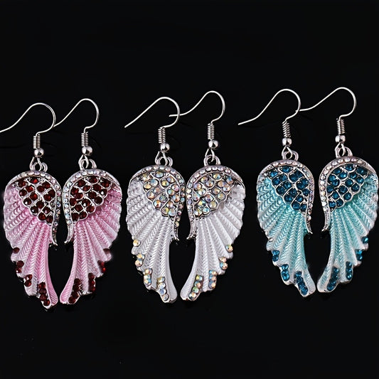 Angel Wings Inlaid Rhinestone Dangle Earrings Fine Jewelry For Women Girls Decor