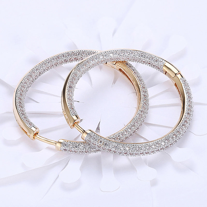 925 Silver 34mm 18K Gold Circle Hoop Earrings For Women Fashion Wedding Jewelry