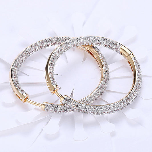 925 Silver 34mm 18K Gold Circle Hoop Earrings For Women Fashion Wedding Jewelry