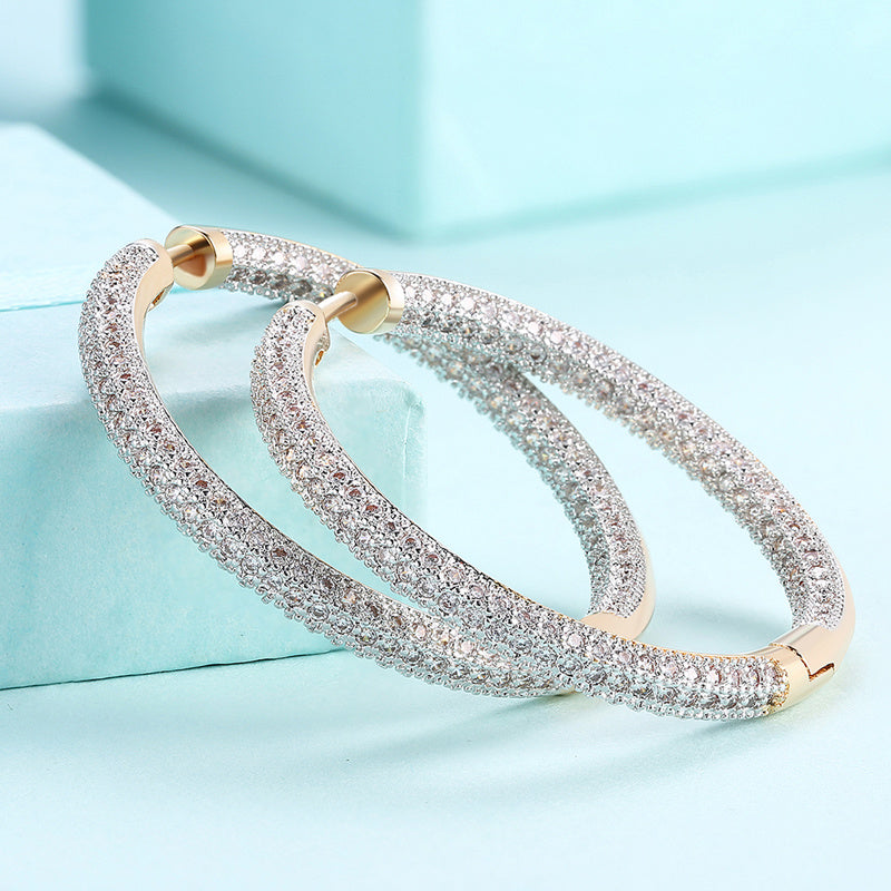 925 Silver 34mm 18K Gold Circle Hoop Earrings For Women Fashion Wedding Jewelry