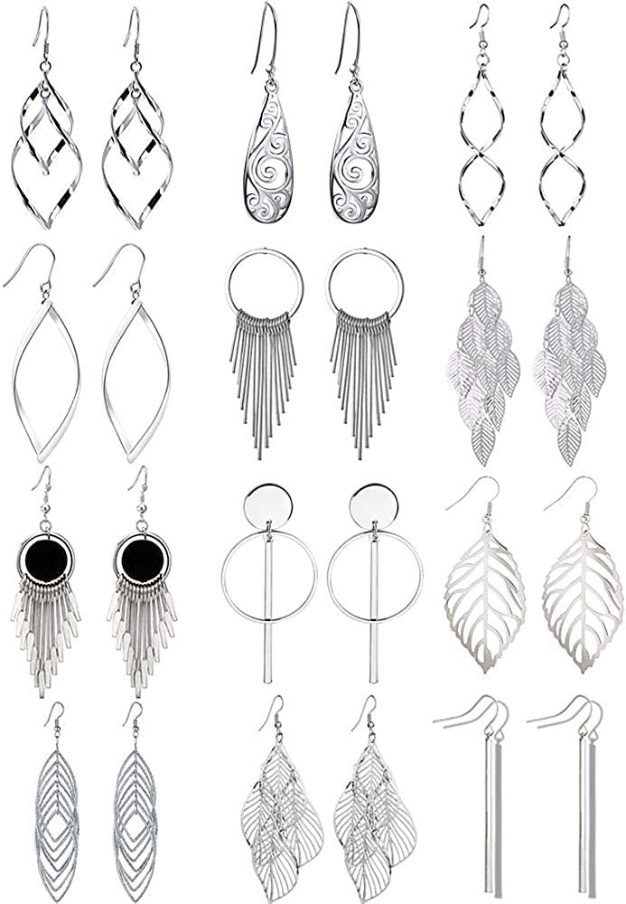 12 Pairs Drop Dangle Earrings boho Fashion Jewelry Vintage Statement Boho Bohemian Earrings Set for Women Girls