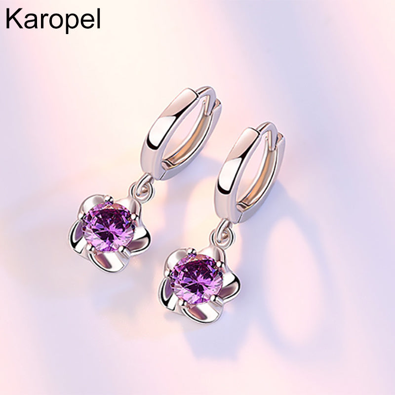 925 Sterling Silver Earrings Jewelry High Quality Retro Simple Pattern Purple White Zircon Earrings Hot Sale