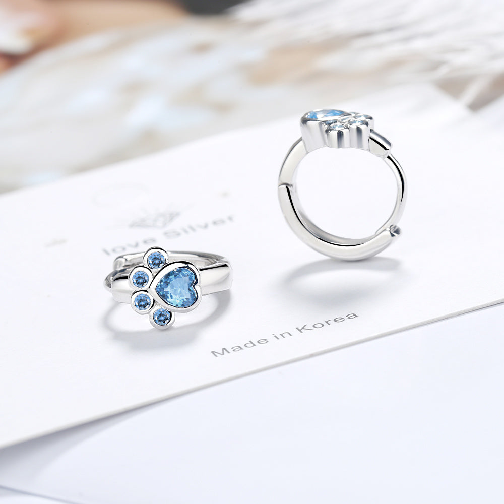 High Quality 925 Silver Blue CZ Animal Footprint Hoop Earrings for Women Dolphin Silver Earring Fashion Jewelry Making