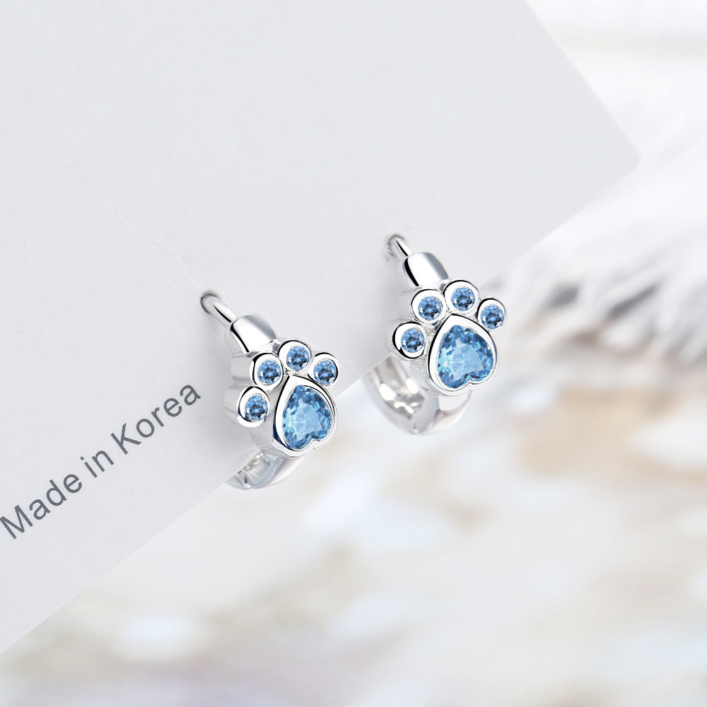 High Quality 925 Silver Blue CZ Animal Footprint Hoop Earrings for Women Dolphin Silver Earring Fashion Jewelry Making