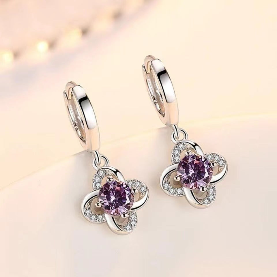 925 Sterling Silver Earrings Jewelry High Quality Retro Simple Pattern Purple White Zircon Earrings Hot Sale