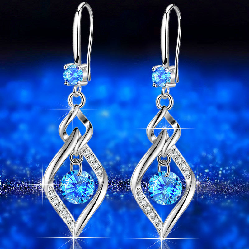 925 Sterling Silver New Woman Fashion Jewelry High Quality Blue Pink White Purple Crystal Zircon Hot Selling Earrings