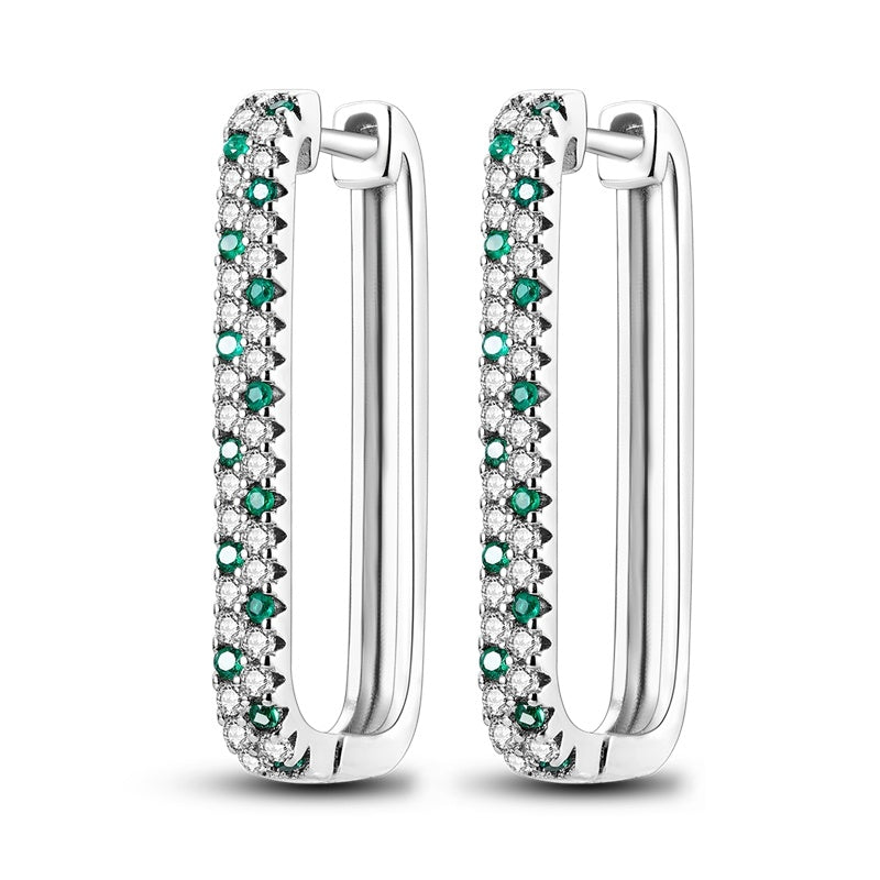 925 Sterling Silver Green Cubic Zircon U Hoop Earrings for Women Wedding Engagement Birthday Party Banquet Silver Jewelry Gift