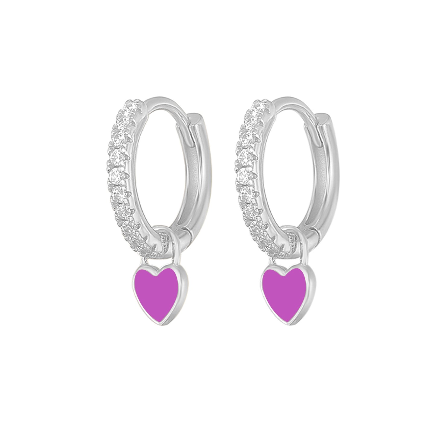 Aide Silver Color Hoop Earrings With Cute Candy Neon Color Enamel Heart Charm Drop Earring Gold Color For Girls Party Jewelry