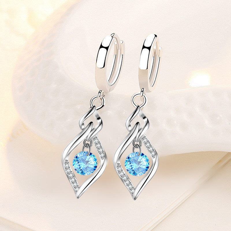 925 Sterling Silver New Woman Fashion Jewelry High Quality Blue Pink White Purple Crystal Zircon Hot Selling Earrings