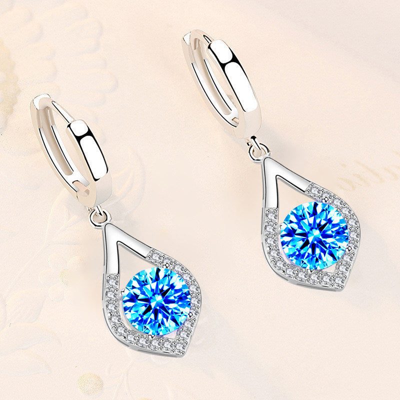 925 Sterling Silver New Woman Fashion Jewelry High Quality Blue Pink White Purple Crystal Zircon Hot Selling Earrings