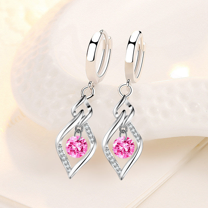 925 Sterling Silver New Woman Fashion Jewelry High Quality Blue Pink White Purple Crystal Zircon Hot Selling Earrings