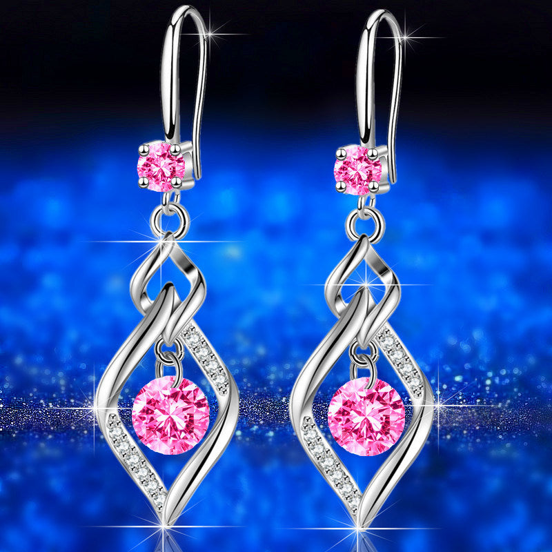 925 Sterling Silver New Woman Fashion Jewelry High Quality Blue Pink White Purple Crystal Zircon Hot Selling Earrings