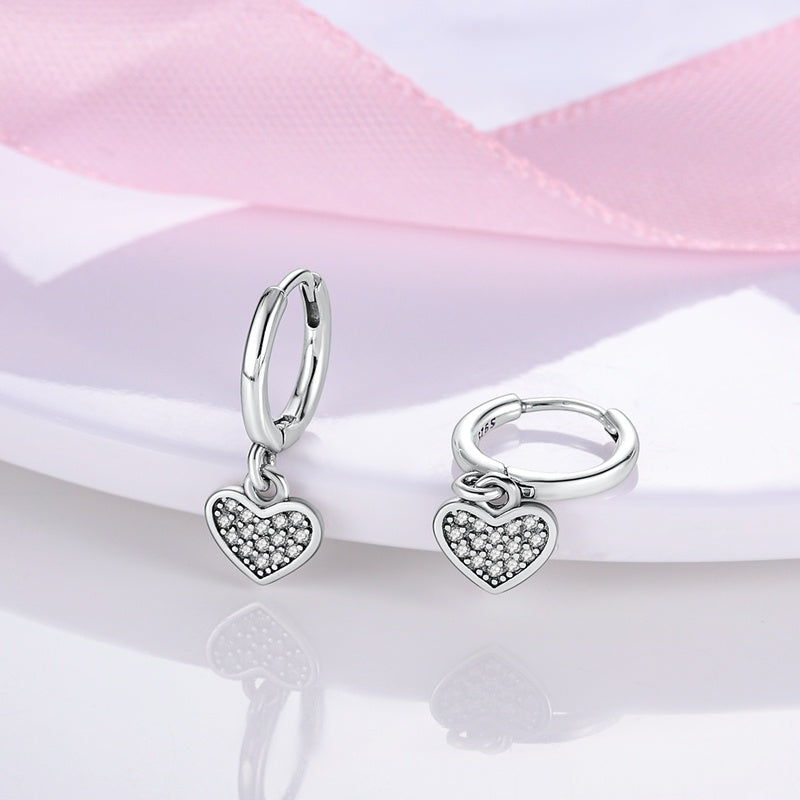 925 Sterling Silver Heart Square Cross Charms Hoop Earrings Zirconia Earrings Women Making Jewelry Gift Wedding Engagement