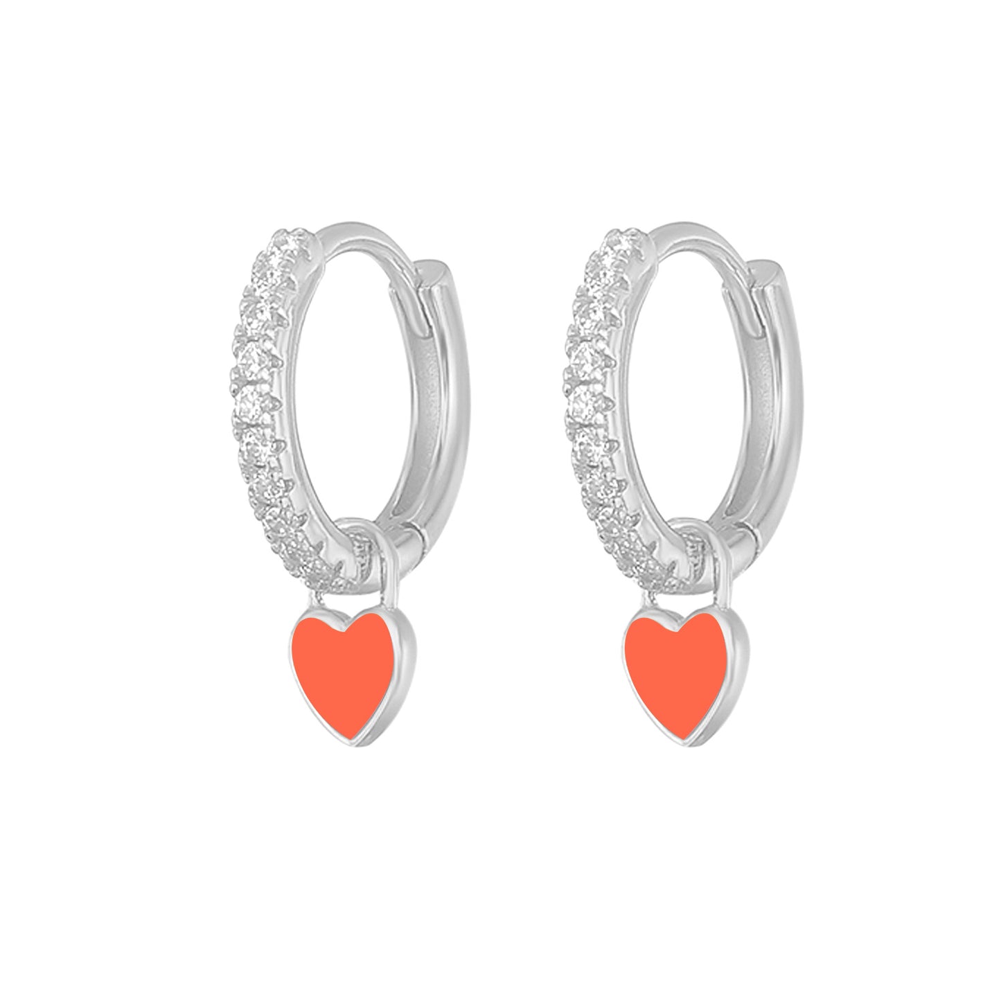 Aide Silver Color Hoop Earrings With Cute Candy Neon Color Enamel Heart Charm Drop Earring Gold Color For Girls Party Jewelry