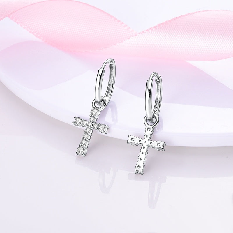 925 Sterling Silver Heart Square Cross Charms Hoop Earrings Zirconia Earrings Women Making Jewelry Gift Wedding Engagement