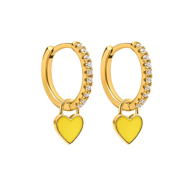 Aide Silver Color Hoop Earrings With Cute Candy Neon Color Enamel Heart Charm Drop Earring Gold Color For Girls Party Jewelry