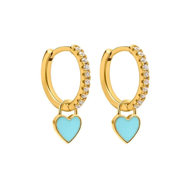 Aide Silver Color Hoop Earrings With Cute Candy Neon Color Enamel Heart Charm Drop Earring Gold Color For Girls Party Jewelry