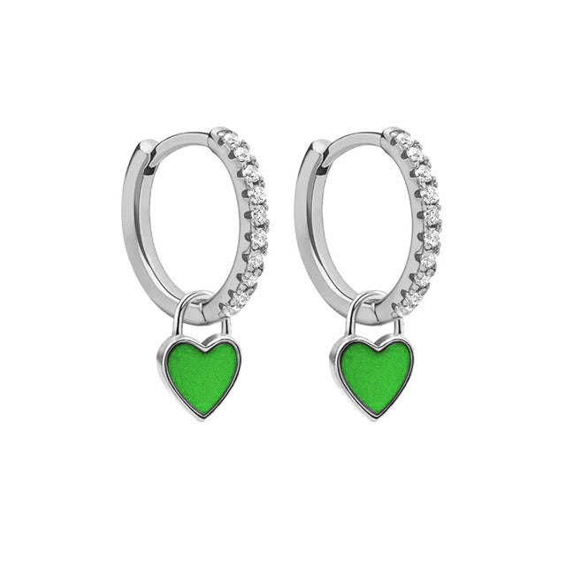 Aide Silver Color Hoop Earrings With Cute Candy Neon Color Enamel Heart Charm Drop Earring Gold Color For Girls Party Jewelry