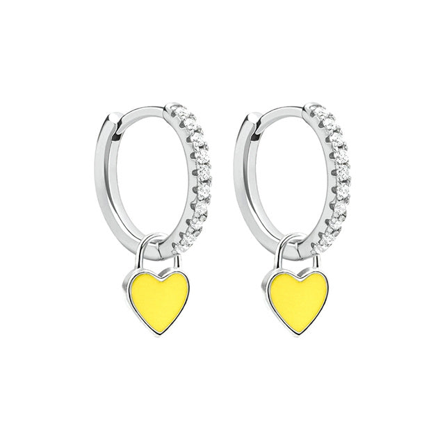 Aide Silver Color Hoop Earrings With Cute Candy Neon Color Enamel Heart Charm Drop Earring Gold Color For Girls Party Jewelry