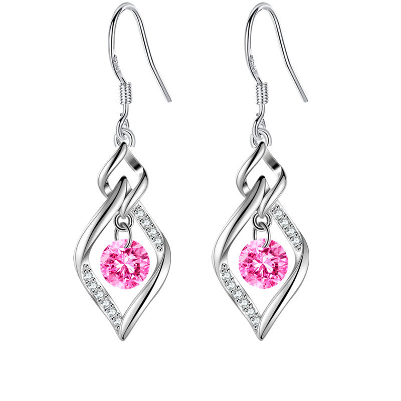 925 Sterling Silver New Woman Fashion Jewelry High Quality Blue Pink White Purple Crystal Zircon Hot Selling Earrings