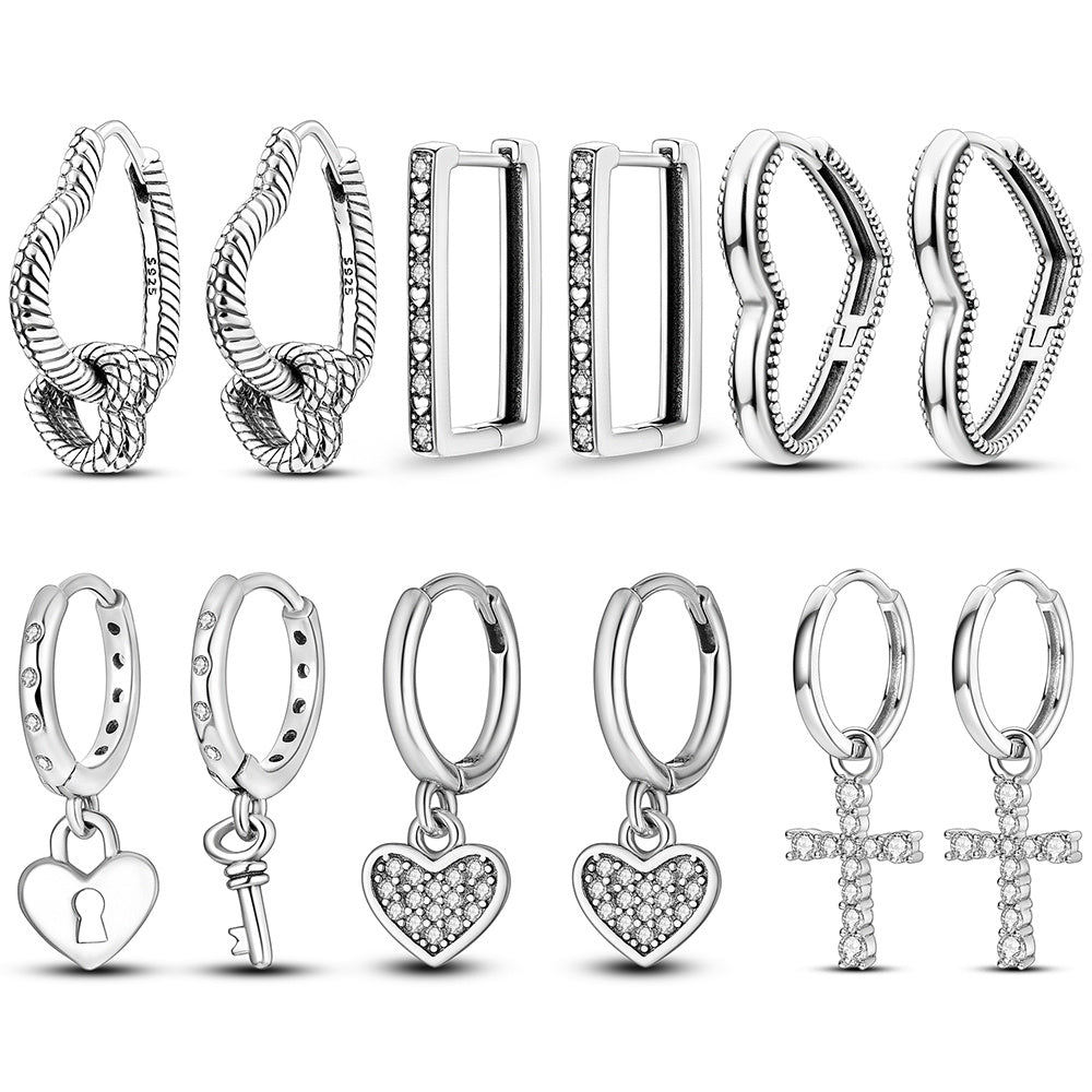 925 Sterling Silver Heart Square Cross Charms Hoop Earrings Zirconia Earrings Women Making Jewelry Gift Wedding Engagement