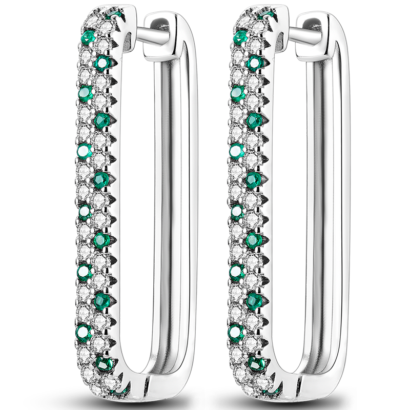 925 Sterling Silver Green Cubic Zircon U Hoop Earrings for Women Wedding Engagement Birthday Party Banquet Silver Jewelry Gift