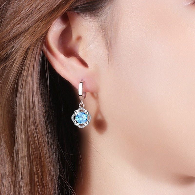 925 Sterling Silver New Woman Fashion Jewelry High Quality Blue Crystal Zircon Flower Earrings Hot Selling Earrings