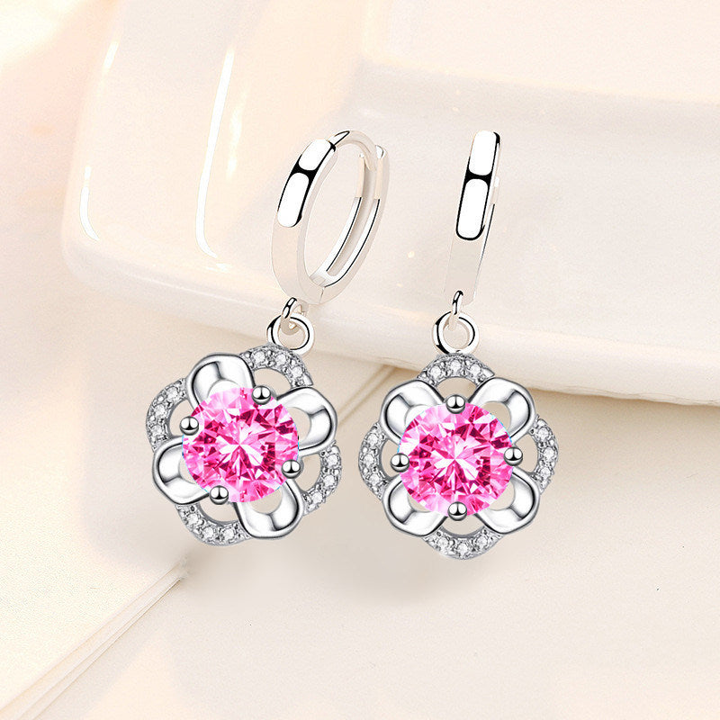 925 Sterling Silver New Woman Fashion Jewelry High Quality Blue Crystal Zircon Flower Earrings Hot Selling Earrings