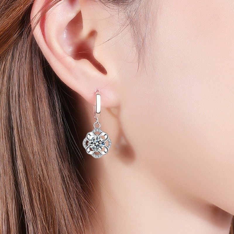 925 Sterling Silver New Woman Fashion Jewelry High Quality Blue Crystal Zircon Flower Earrings Hot Selling Earrings