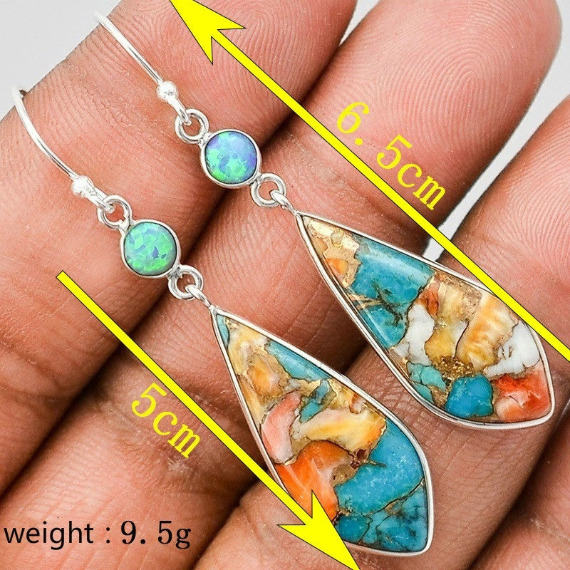 925 Sterling Silver Fashion Earring Natural Turquoise Natural Gemstones Earrings Wedding Engagement Bride Jewelry