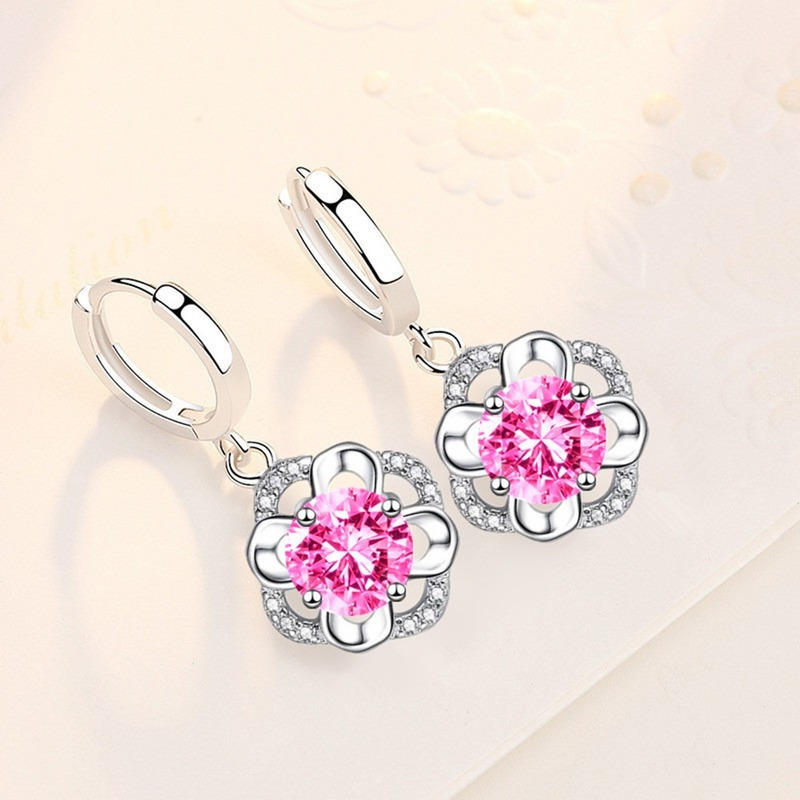 925 Sterling Silver New Woman Fashion Jewelry High Quality Blue Crystal Zircon Flower Earrings Hot Selling Earrings