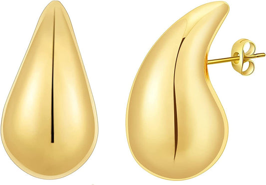 Apsvo Chunky Gold Hoop Earrings for Women; Lightweight Waterdrop Hollow Open Hoops; Hypoallergenic Gold Plated Earrings Fashion Jewelry for Women Girls