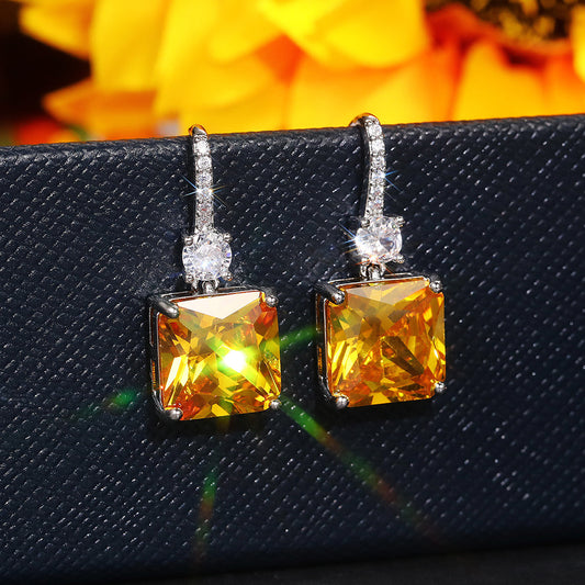 Exquisite Citrine Dangle Earrings 925 Silver Plated Ear Jewelry For Women Bridal Wedding Jewelry