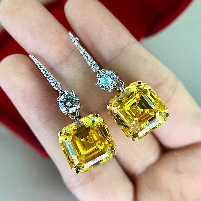 Exquisite Citrine Dangle Earrings 925 Silver Plated Ear Jewelry For Women Bridal Wedding Jewelry