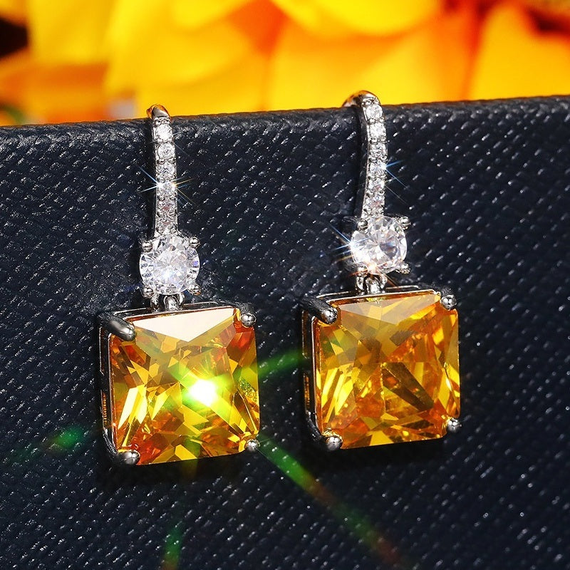 Exquisite Citrine Dangle Earrings 925 Silver Plated Ear Jewelry For Women Bridal Wedding Jewelry