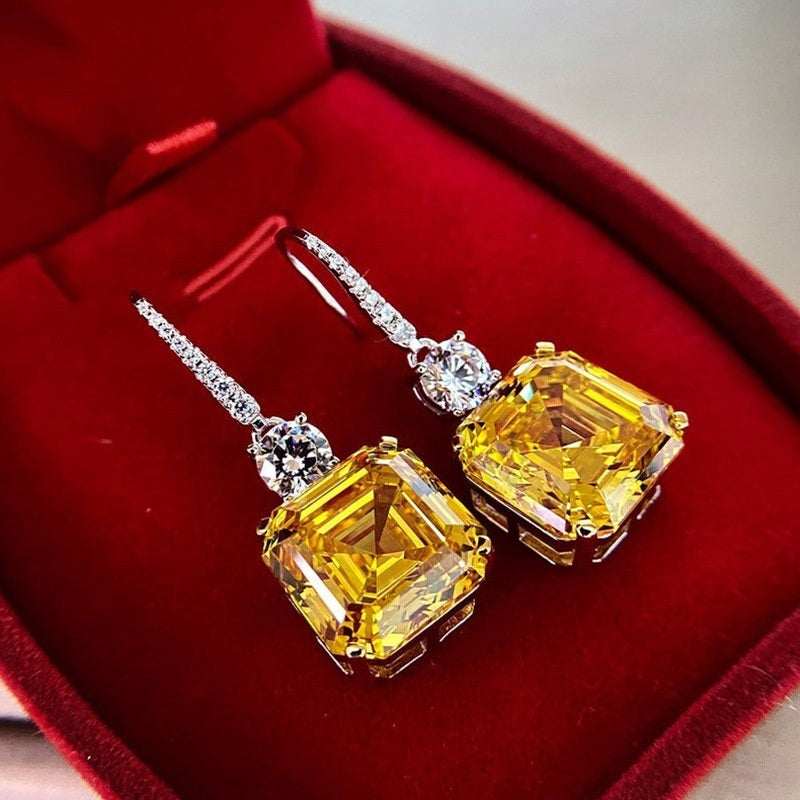 Exquisite Citrine Dangle Earrings 925 Silver Plated Ear Jewelry For Women Bridal Wedding Jewelry