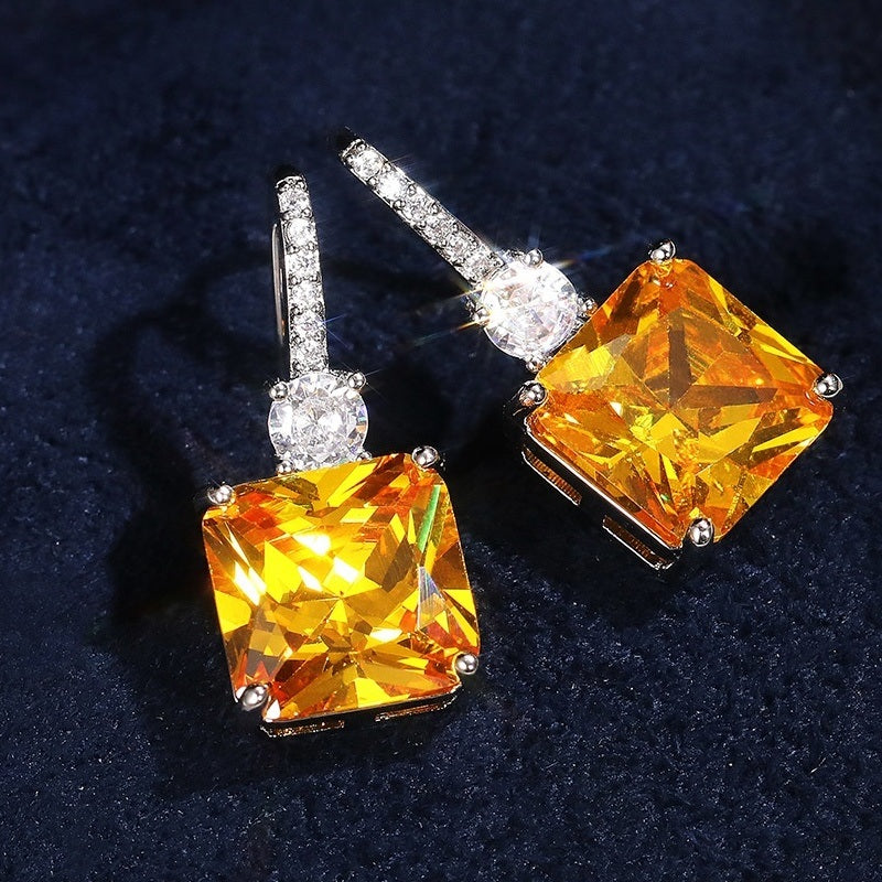 Exquisite Citrine Dangle Earrings 925 Silver Plated Ear Jewelry For Women Bridal Wedding Jewelry