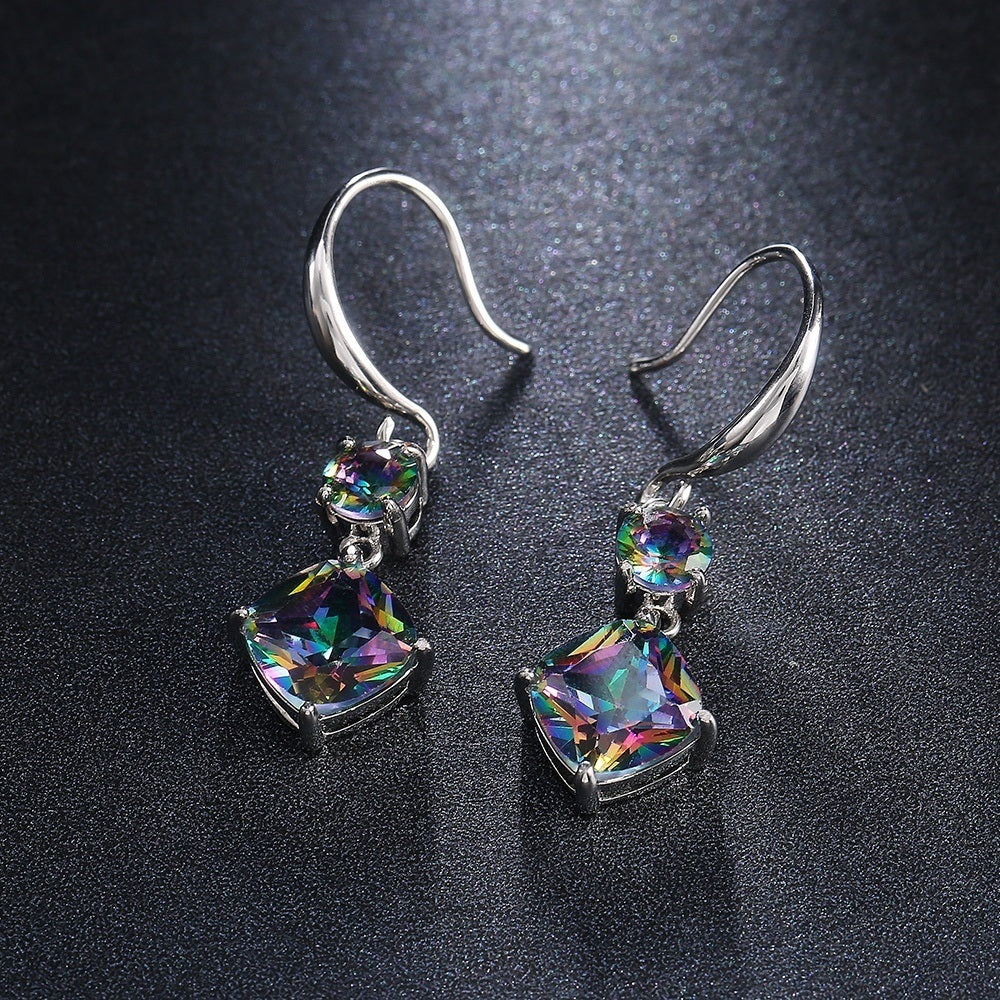 Elagant 925 Silver Plated Rainbow Mystic Topaz Drop Hook Earrings For Women Engagement Wedding Ear Jewelry