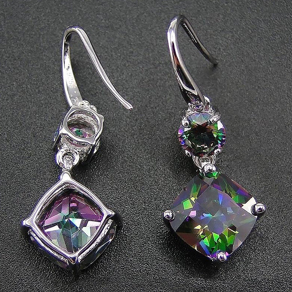 Elagant 925 Silver Plated Rainbow Mystic Topaz Drop Hook Earrings For Women Engagement Wedding Ear Jewelry