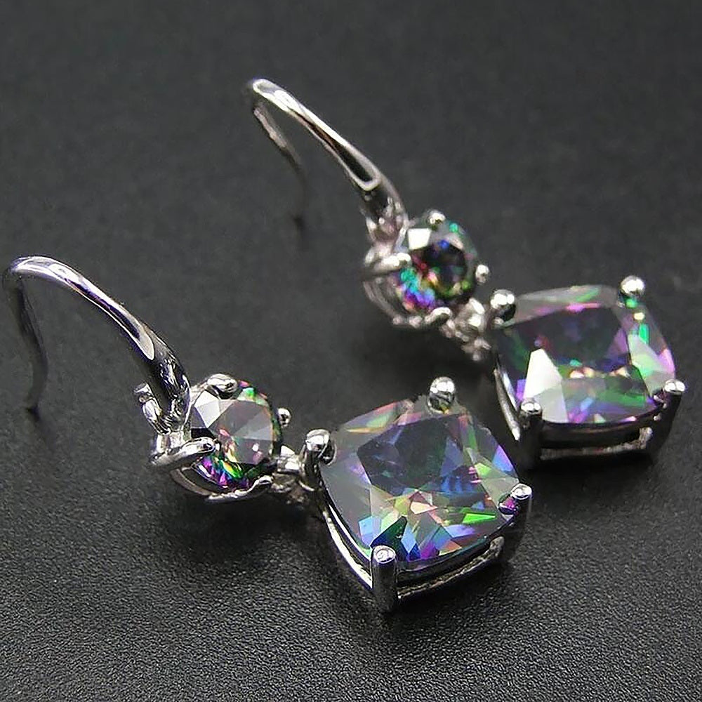 Elagant 925 Silver Plated Rainbow Mystic Topaz Drop Hook Earrings For Women Engagement Wedding Ear Jewelry