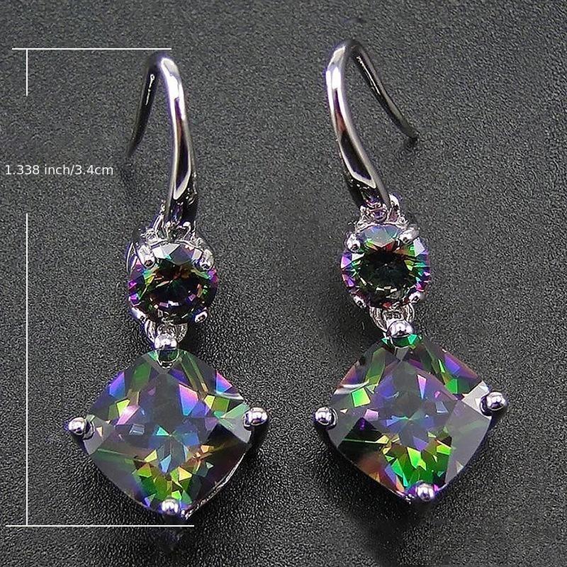 Elagant 925 Silver Plated Rainbow Mystic Topaz Drop Hook Earrings For Women Engagement Wedding Ear Jewelry