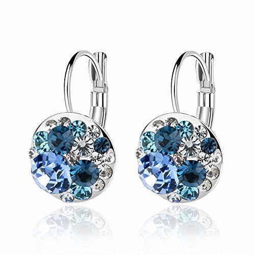 Multicolored Austrian Crystal Leverback Earrings for Women 14K Gold Plated Dangle Hoop Earrings Hypoallergenic Jewelry